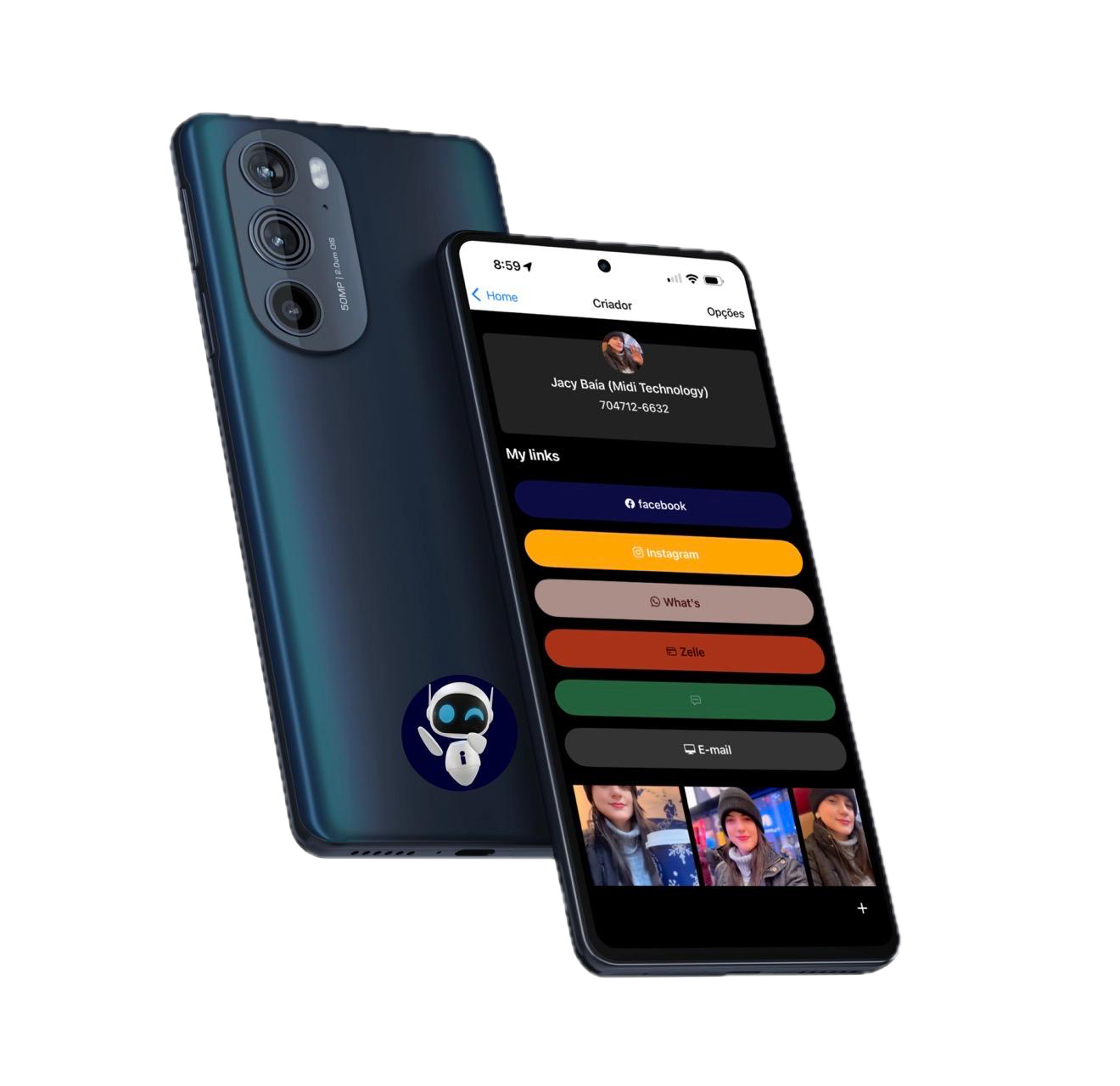 Cartão digital midi aberto no celular após o toque na tag NFC